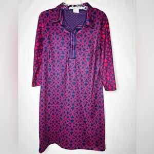 Gretchen Scott Womens Geometric Dress L Jersey Stretch Collar Preppy Maximalist